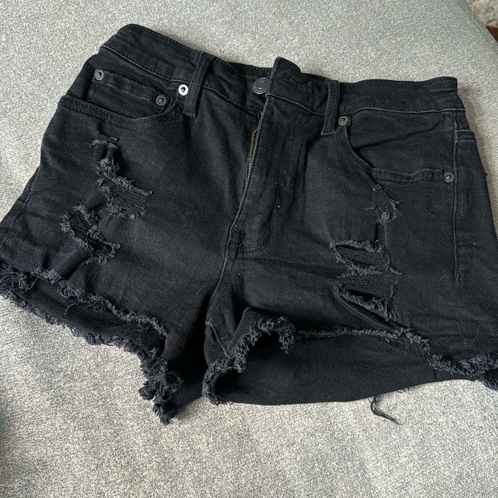 Black denim shorts